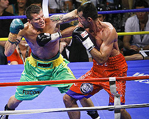 Australian boxer Danny Green and Croation Stipe Drews - AAP Image/Tony McDonough